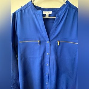 Calvin Klein Royal Blue Button Up Long Sleeve Shirt Size Large